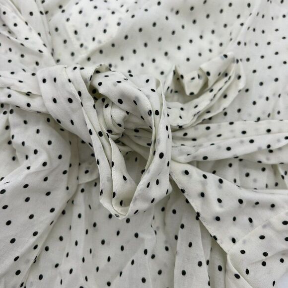 Maeve by Anthropologie Lucy Puff Sleeve White Polka Dot Tie Waist Blouse Size 6 - Picture 4 of 7